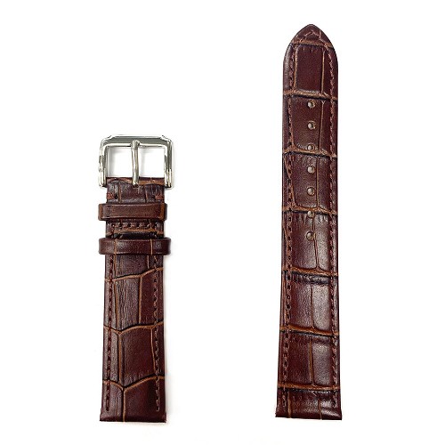 Dark Brown Alligator Grain Flat Genuine Leather Band (12mm-30mm)