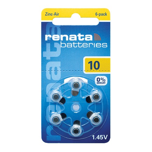 Renata PR70 (#10) Zinc Air Hearing Aid Battery 1.45V